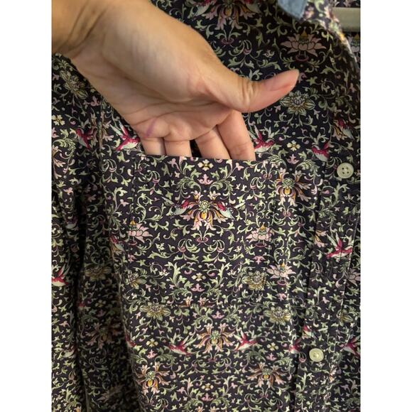 Talbots Top Women's 12 Petite Button Up Shirt Flowers Rolled Tabs Long Sleeves - Picture 6 of 9